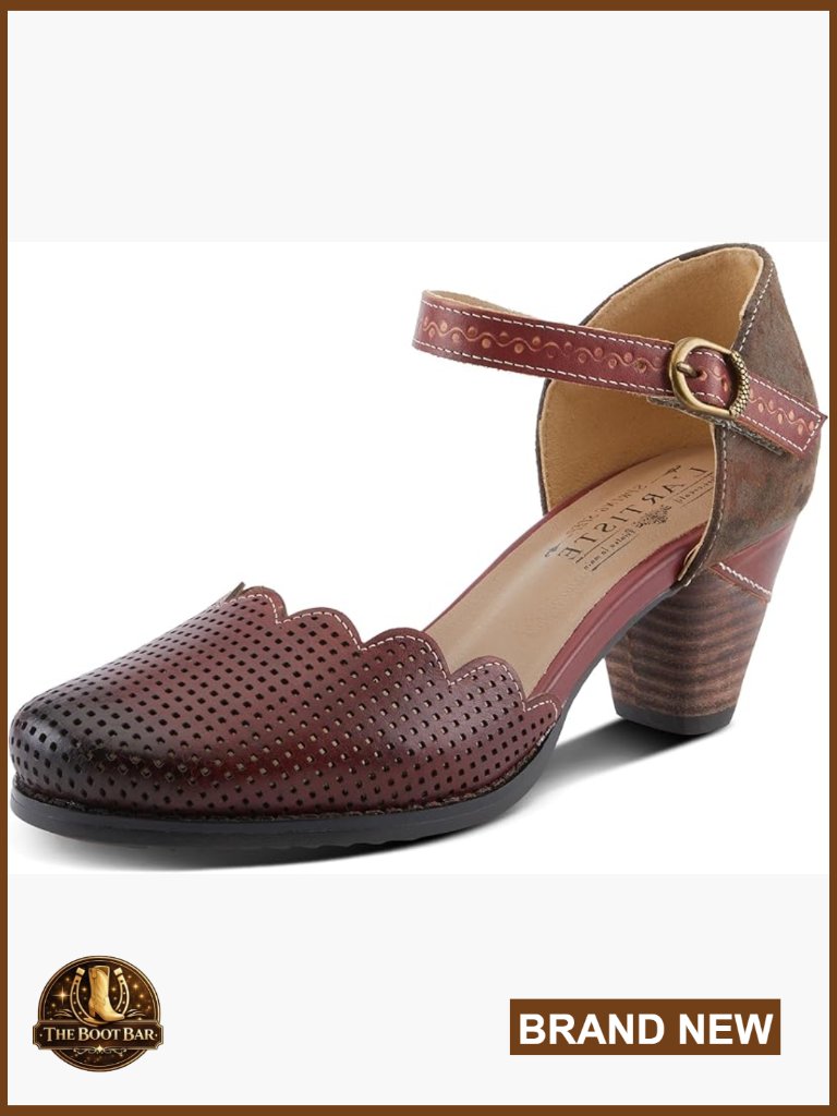 Hand Painted Leather D'orsay Flats With Ankle Strap
